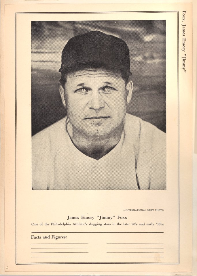 James Emory "Jimmy" Foxx from Sports Exchange All-Stars trade cards (W603) MET DPB882286