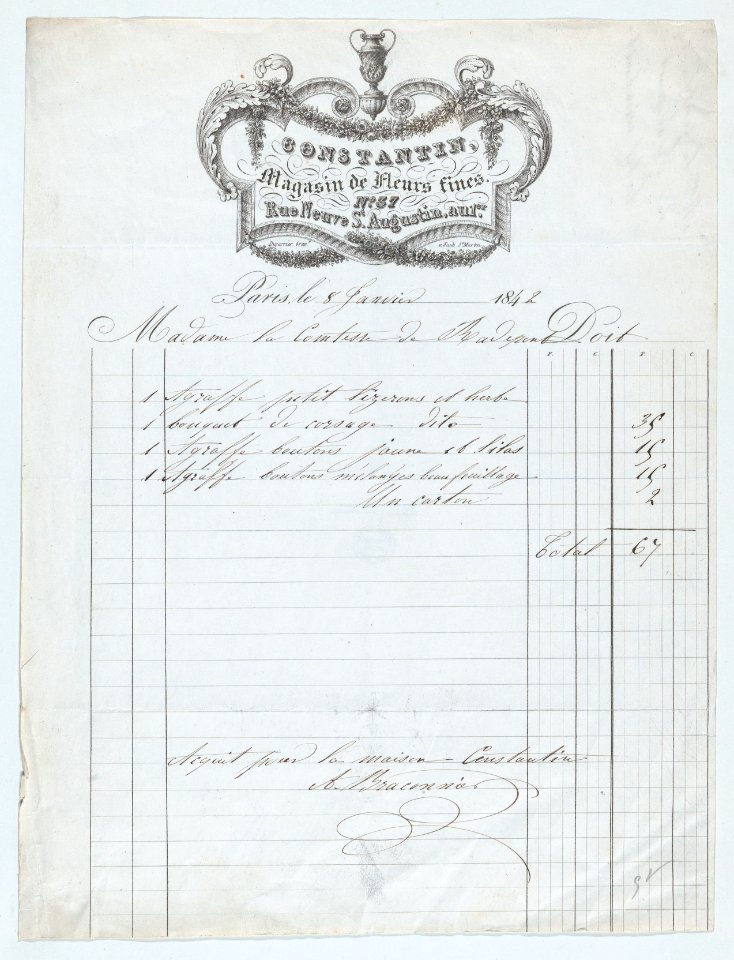 Invoice from Constantin Magasin de Fleurs fines, Paris, for plants and flowers MET DP875302