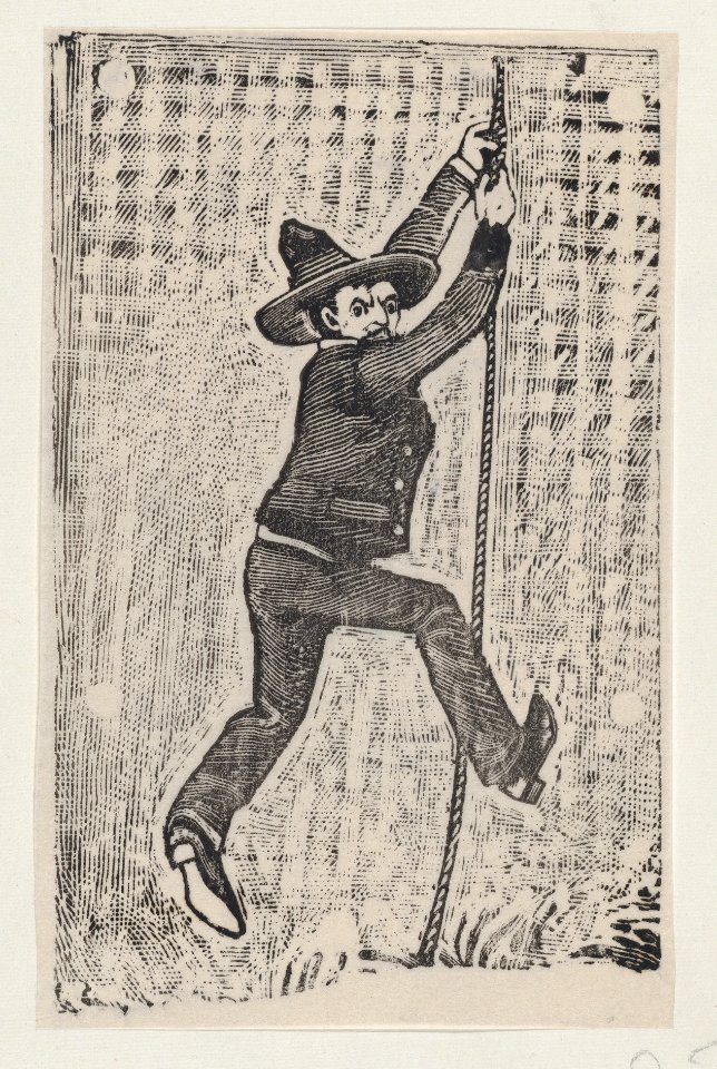 Jesús Bruno Martinez escaping from jail, from a broadside entitled 'La Fuga de Jesús Bruno Martinez de la Gárcel de Belen' MET DP869384