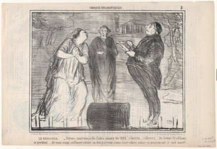 Le Régisseur. –Voyons mademoiselle, faites sonner..., from Croquis Dramatiques, published in Le Charivari, December 22, 1856 MET DP876511