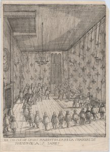 Le Cercle De Leurs Magestes Dans La Chambre De Presence- A- S. Iames; illustration from 'Histoire de l'entrée de la Reyne Mère dans la Grande Brètaigne' MET DP874857