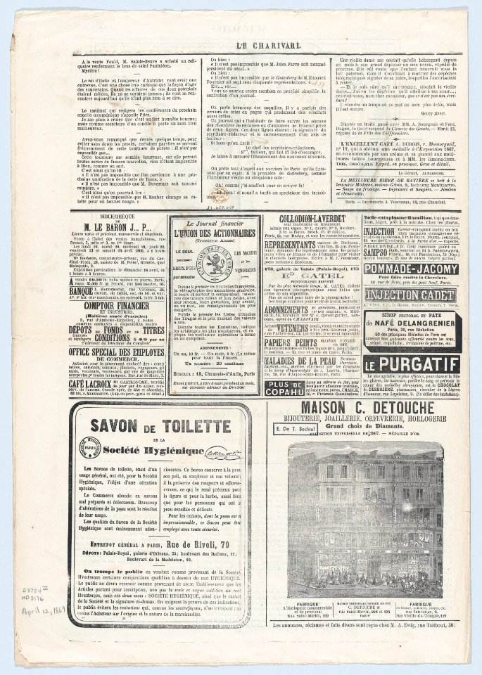 Le Charivari newspaper, April 12, 1869- Will he be God, a table, or a basin?, from 'News of the day' MET DP877757