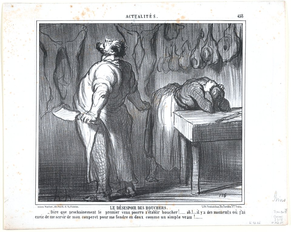 Le Désespoir des Bouchers, from Actualités, published in Le Charivari, November 21, 1857 MET DP876672