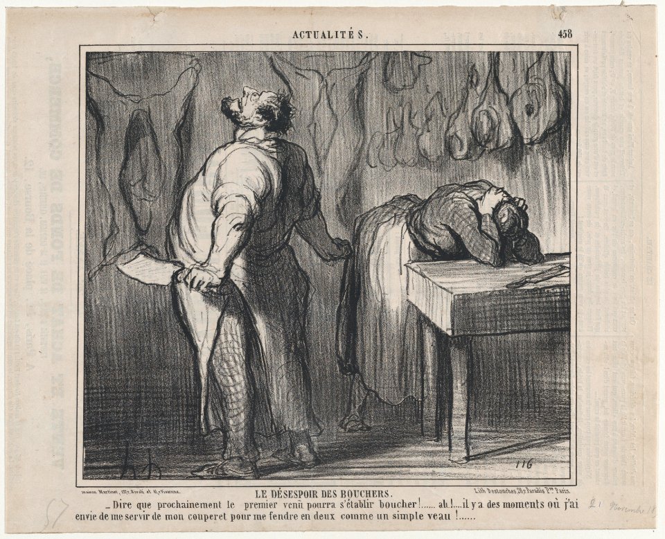 Le Désespoir des Bouchers, from Actualités, published in Le Charivari, November 21, 1857 MET DP876671