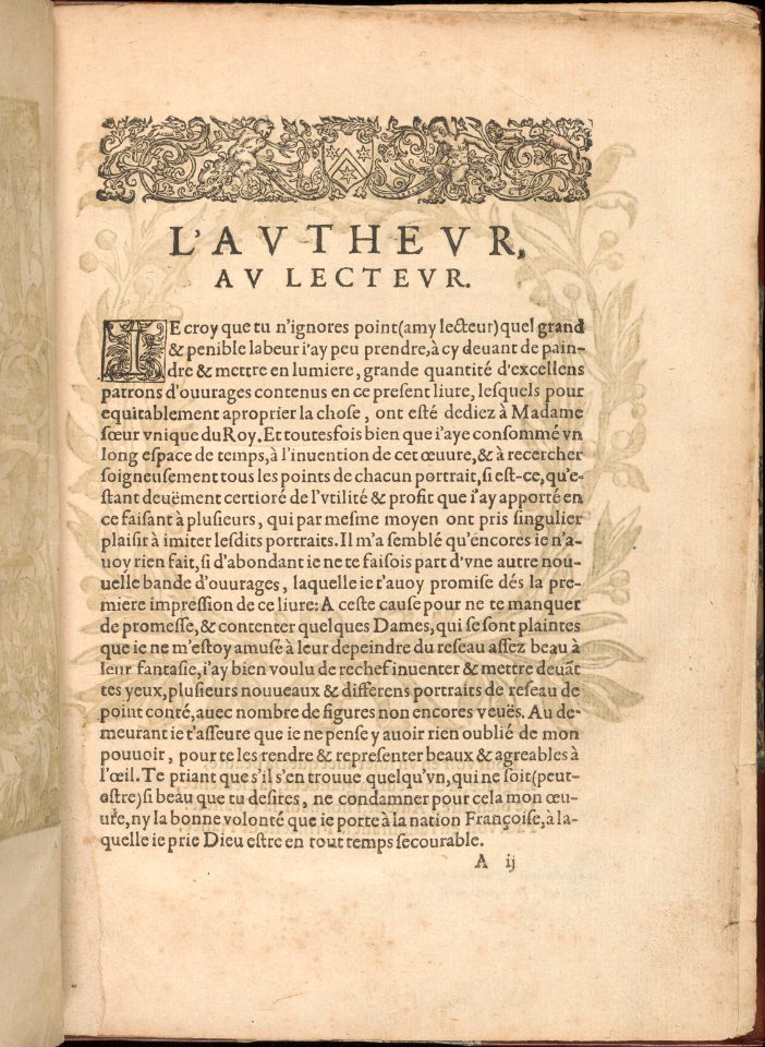Les Secondes Oeuvres, et Subtiles Inventions De Lingerie du Seigneur Federic de Vinciolo Venitien, page 2 (recto) MET DP363869