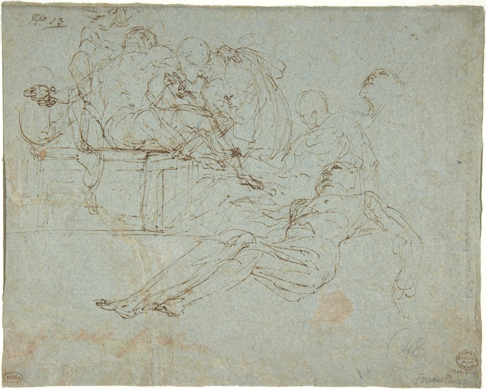 Lamentation over the Dead Christ at the Foot of the Cross (recto); Studies for the Burial of Christ (verso) MET DP809463