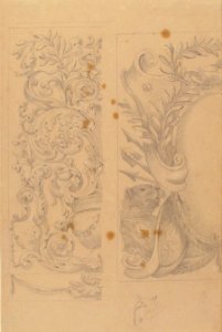 Left Part of the Drawing- Floral Ornaments; Right Part of the Drawing- Half Cartouche Decorated with Leaves, Arms and a Lion MET 57.581.54