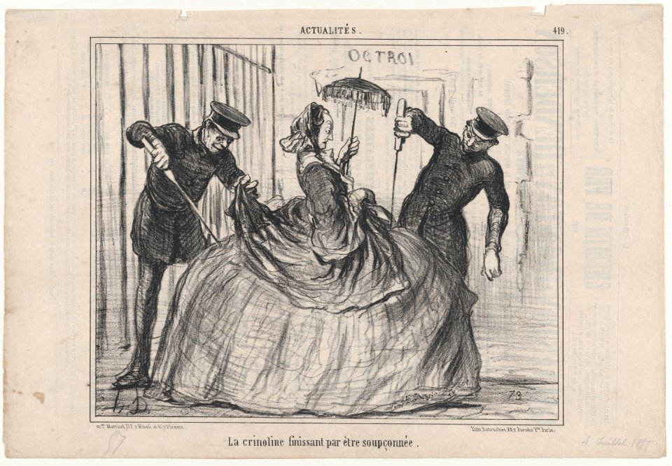 La crinoline finissant par être soupçonnée, from Actualités, published in Le Charivari, July 4, 1857 MET DP876650