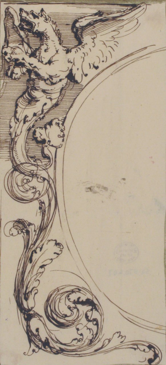 Left Half of a Cartouche with Griffin and Acanthus Scroll MET 52.570.207