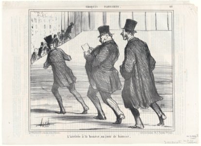 L'arrivée à la bourse, un jour de hausse, from Croquis Parisiens, published in Le Charivari, September 18, 1858 MET DP876724