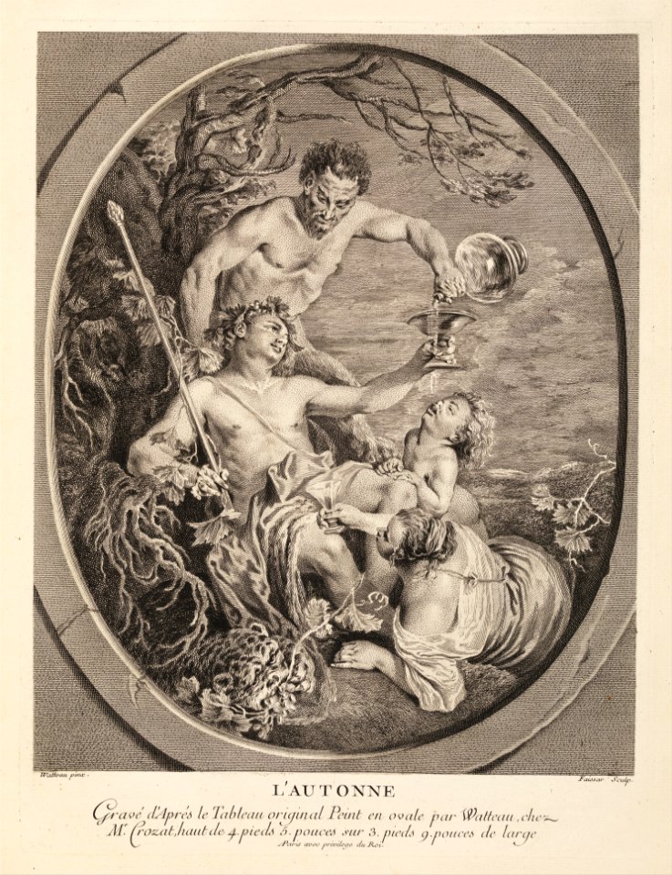 L'Autonne, in L'Oeuvre D'Antoine Watteau Pientre du Roy en son Academie Roïale de Peinture et Sculpture Gravé d'après ses Tableaux & Desseins originaux...par les Soins de M. de Jullienne, Volume II, page 52 MET DP372934