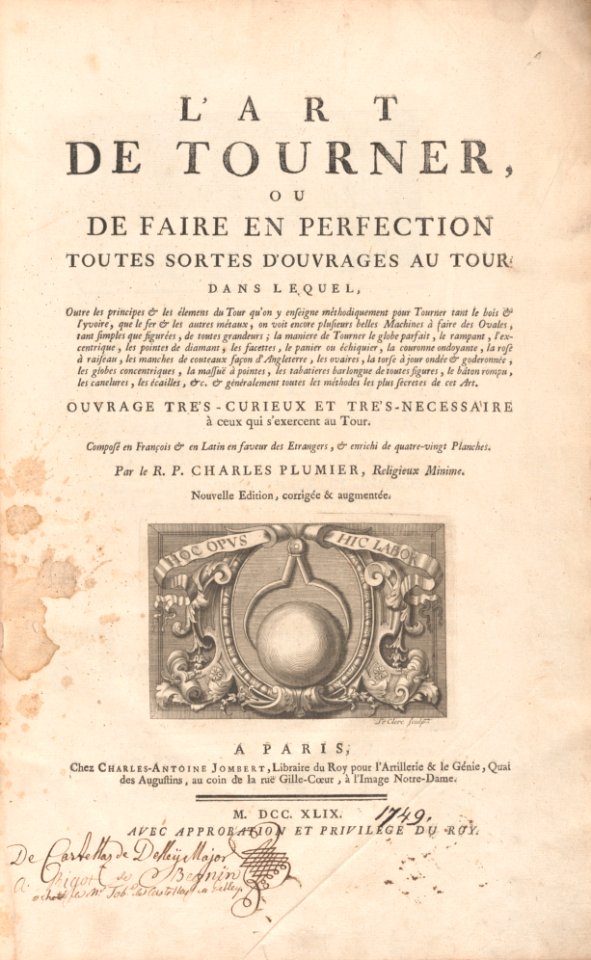 L'Art de Tourner, ou de faire en perfection toutes sortes d'ouvrages au tour MET SC-16600-01