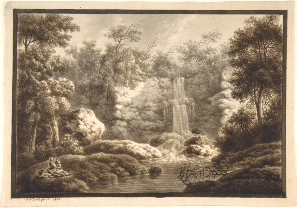 Landscape with Waterfall and a Mother and Child MET DP803679