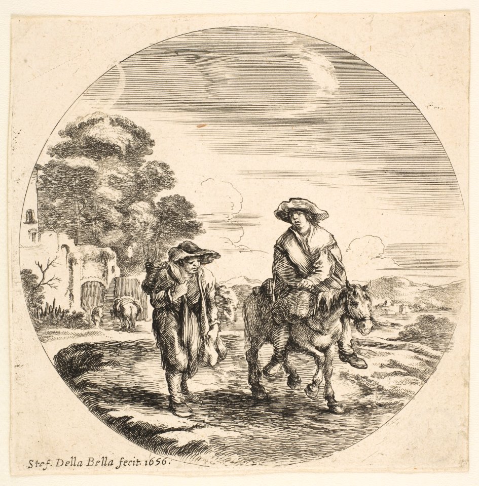 Landscape with Two Peasants, One Riding a Horse, from 'Landscapes and seaports' (Paysages et ports de mer, dans des ronds) MET DP817827