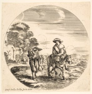 Landscape with Two Peasants, One Riding a Horse, from 'Landscapes and seaports' (Paysages et ports de mer, dans des ronds) MET DP817827