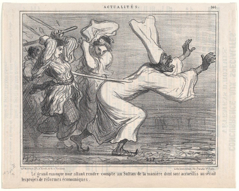 Le grand eunuque noir allant rendre compte au Sultan..., from Actualités, published in Le Charivari, September 18, 1858 MET DP876719