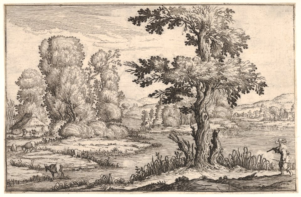 Landscape with goats grazing near a river and a figure in the right foreground, from a series of landscapes dedicated to the Grand Duke of Tuscany MET DP832095