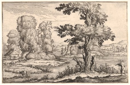 Landscape with goats grazing near a river and a figure in the right foreground, from a series of landscapes dedicated to the Grand Duke of Tuscany MET DP832095