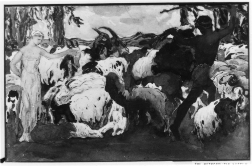 Landscape with Shepherds, Set Design for the Ballet 'Daphnis and Chloé', performed at the Théâtre du Châtelet in Paris, 1912 MET 51838