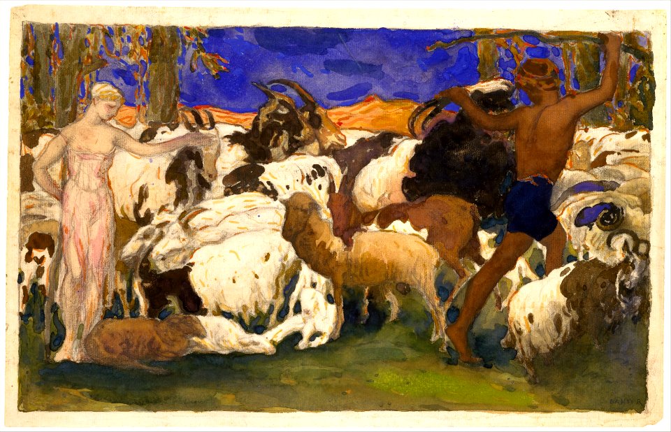 Landscape with Shepherds, Set Design for the Ballet 'Daphnis and Chloé', performed at the Théâtre du Châtelet in Paris, 1912 MET DT203375
