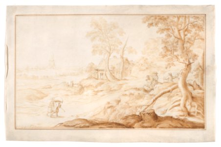 Landscape with a horseman and a windmill in the distance Met DP887757