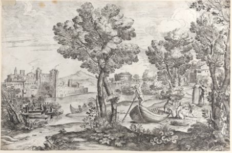 Landscape with a man holding a snake to a terrified child Met DP885604