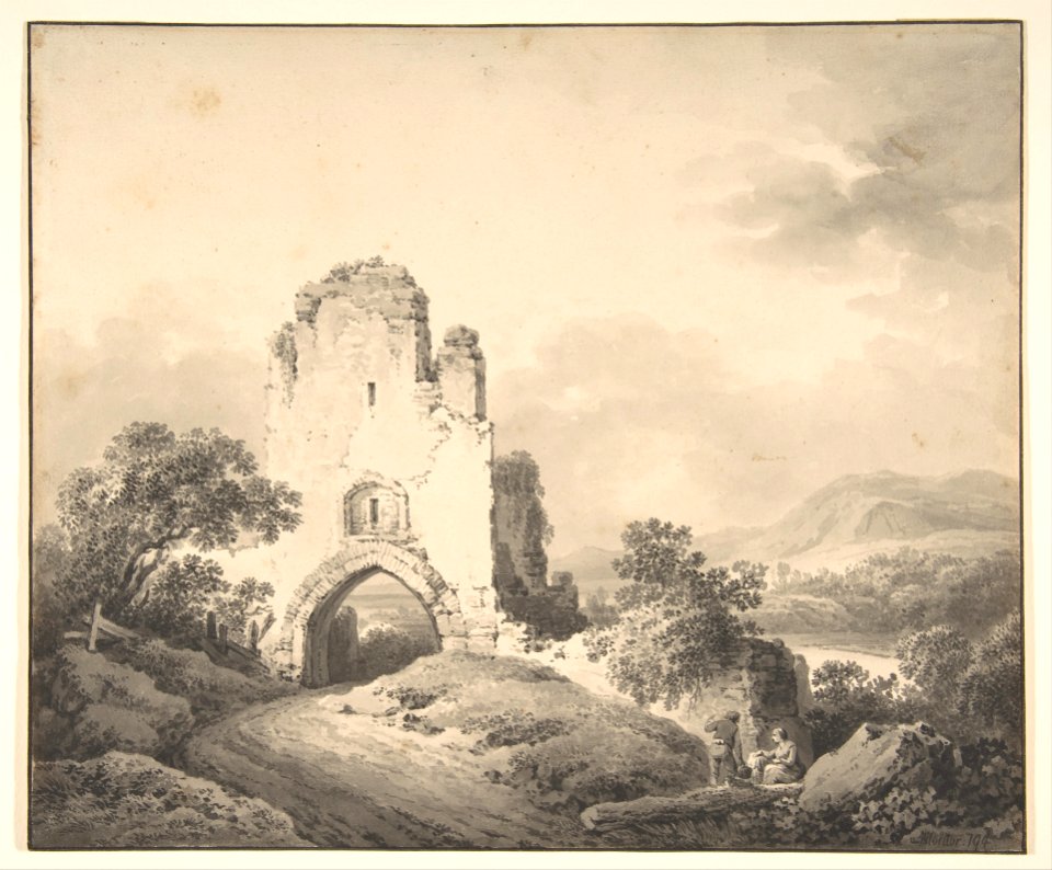 Landscape with a Ruined Tower and Two Figures MET DP803858