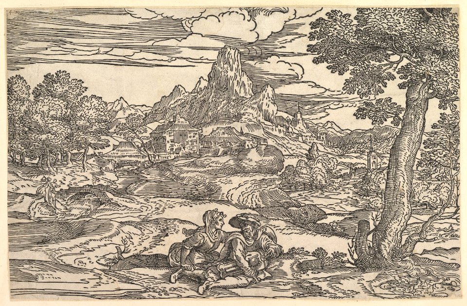 Landscape with a woman seated next to a man playing a hurdy-gurdy MET DP819586