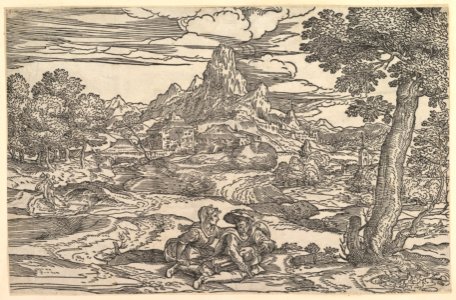 Landscape with a woman seated next to a man playing a hurdy-gurdy MET DP819586