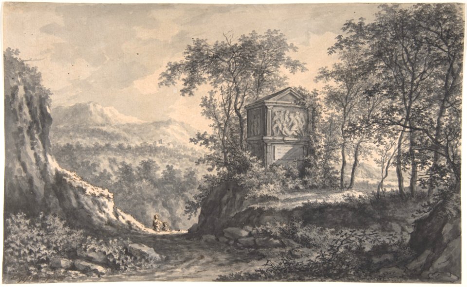 Landscape with an Antique Tomb and Two Wayfarers MET DP801218