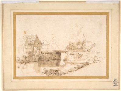 Landscape with a Draughtsman Seated by a River, a Bridge and a Cottage Behind MET DP800470