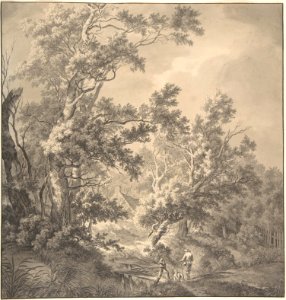 Landscape with a House Hidden Between Trees and Two Men Near a Small Bridge MET DP800941