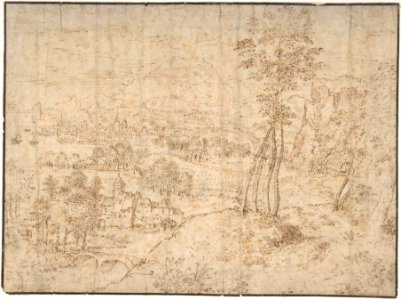 Landscape with a Town by the Seashore and Mountains in the Distance MET DP801195