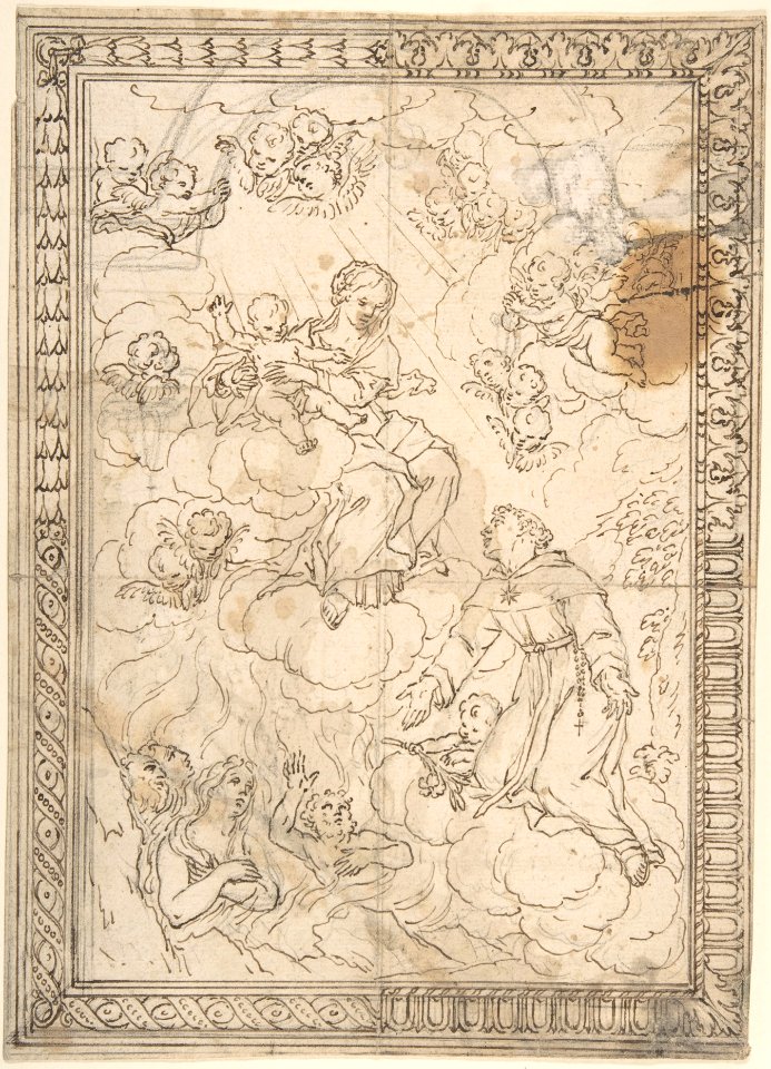 Kneeling Saint and Lost Souls before the Madonna and Child, with Four Alternate Border Designs MET DP802679
