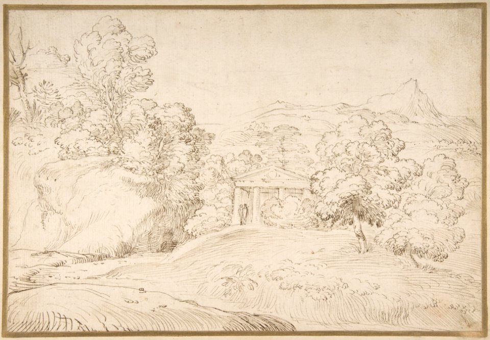 Landscape with a Pedimented Temple and Two Figures MET DP800027