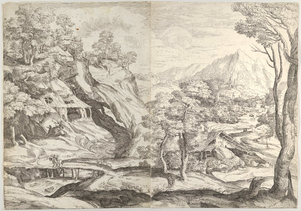 Landscape with a town in the background at the right, a winding road in the foreground MET DP843178