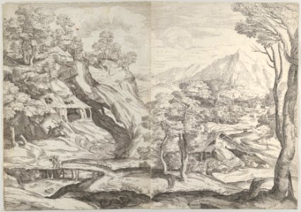 Landscape with a town in the background at the right, a winding road in the foreground MET DP843178
