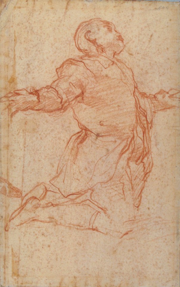 Kneeling Male Figure with Outstretched Arms (recto); Semi-Nude Seated Male Figure seen from Behind (verso) MET 1994.331 RECTO