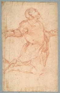 Kneeling Male Figure with Outstretched Arms (recto); Semi-Nude Seated Male Figure seen from Behind (verso) MET DP810765