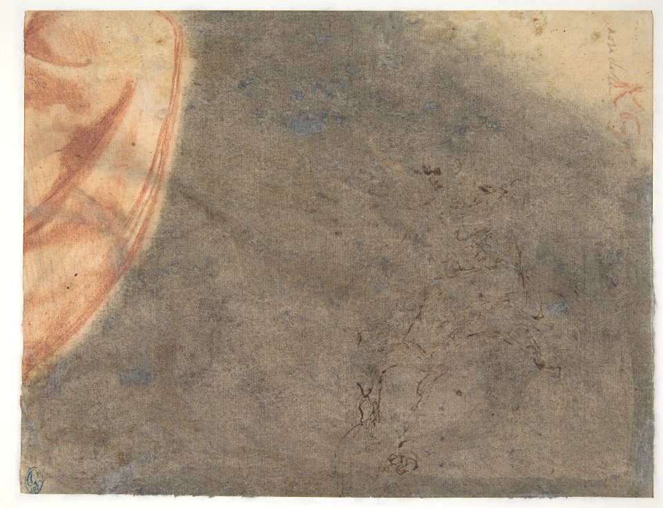 Kneeling Bearded Old Man (recto); Section of a Draped Limb and Sketches (verso) MET DP810922