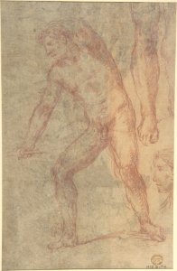 Landscape with Figures Crossing a Bridge (recto); Study of a Nude Male, Study of Legs, Study of Head in Profile to the Right (verso) MET DP802853