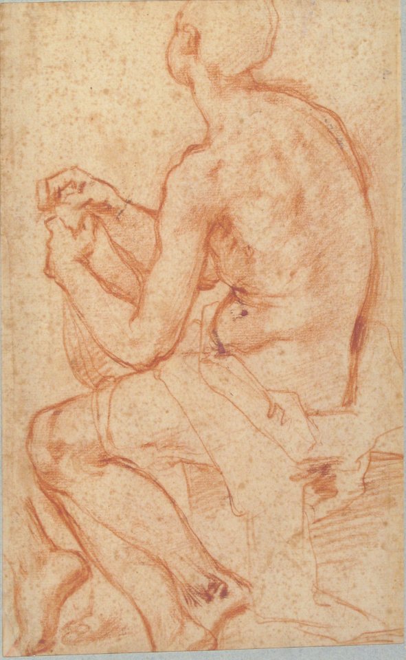 Kneeling Male Figure with Outstretched Arms (recto); Semi-Nude Seated Male Figure seen from Behind (verso) MET 1994.331 VERSO