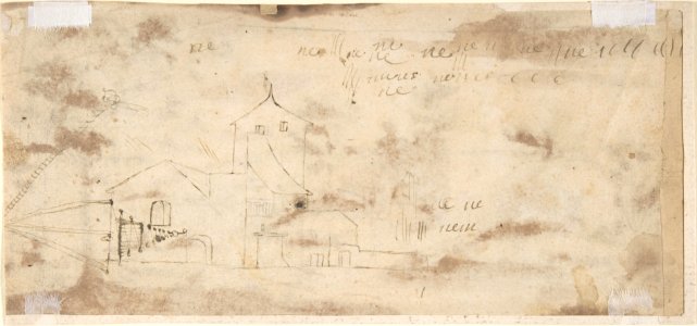 Landscape with Buildings and a Town in the Distance (recto); Study of a Building (verso) MET DP805543