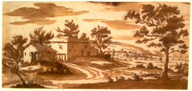 Landscape with Buildings and a Town in the Distance (recto); Study of a Building (verso) MET DR311
