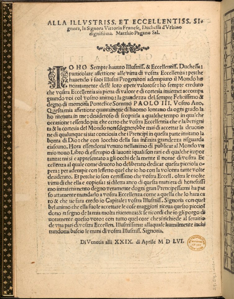 La Gloria et l'Honore di Ponti Tagliati, E Ponti in Aere, title page (verso) MET DP360842