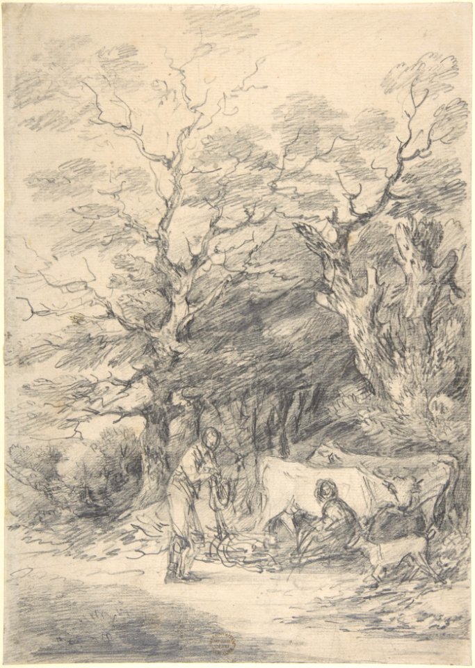 Landscape with cattle and figures; sketch for the Rustic Courtship MET DP804203