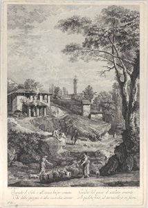 Landscape with shepherds, houses and a tower in the distance Met DP885399