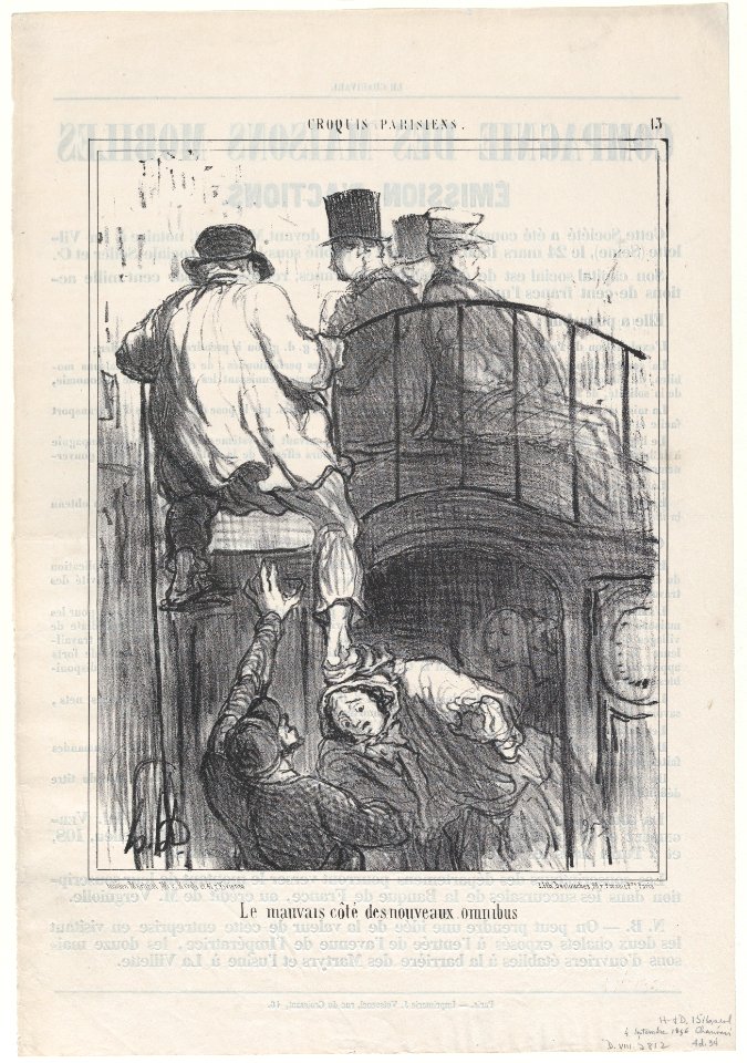 Le mauvais côté des nouveaux omnibus, from Croquis Parisiens, published in Le Charivari, September 4, 1856 MET DP876520