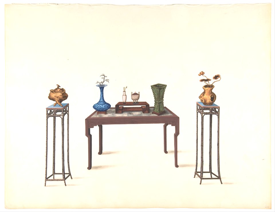 Large Table and Two Small Higher Ones with Vases MET DP807515
