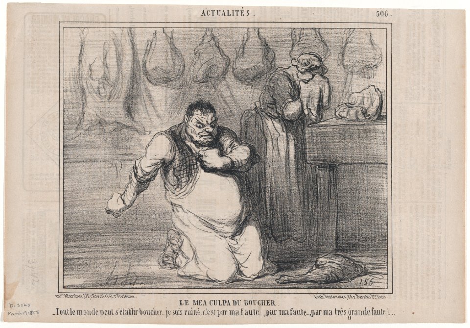 Le mea culpa du boucher, from Actualités, published in Le Charivari, March 19, 1858 MET DP876687